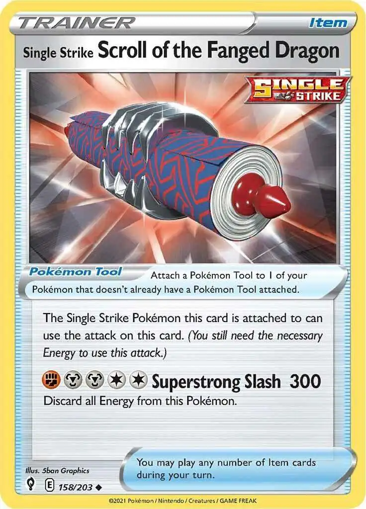 Pokemon Trading Card Game Sword & Shield Evolving Skies Uncommon Single Strike Scroll of the Fanged Dragon #158