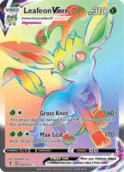 Pokemon Trading Card Game Sword & Shield Evolving Skies Secret Rare Leafeon VMAX #204