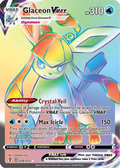 Pokemon Trading Card Game Sword & Shield Evolving Skies Secret Rare Glaceon VMAX #208