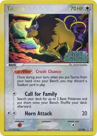 Pokemon EX Crystal Guardians Rare Tauros #12 [Damaged]