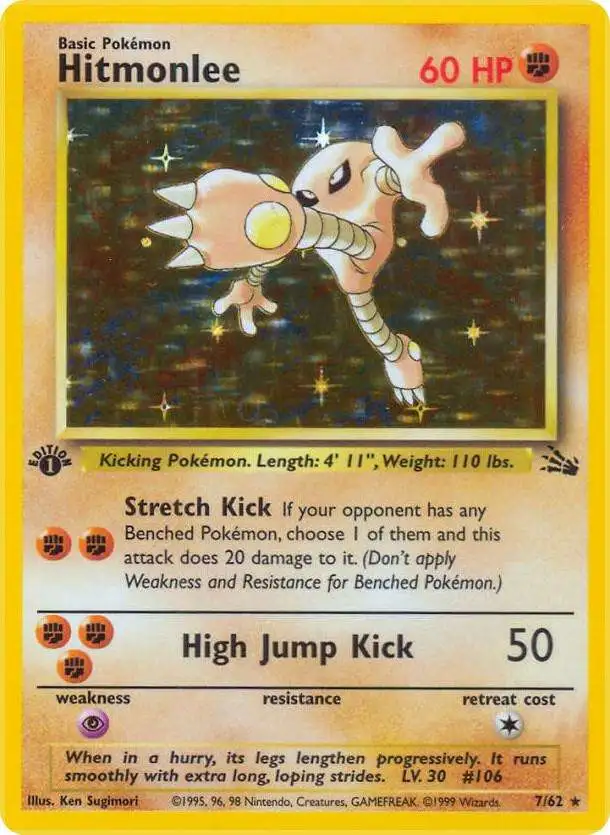 Pokemon Fossil Holo Rare Hitmonlee #7 [1st Edition] [Lightly Played]