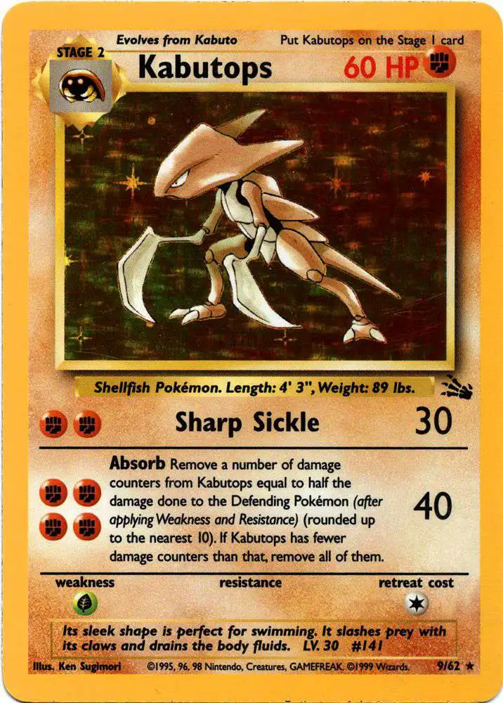 Pokemon Fossil Holo Rare Kabutops #9 [Lightly Played]