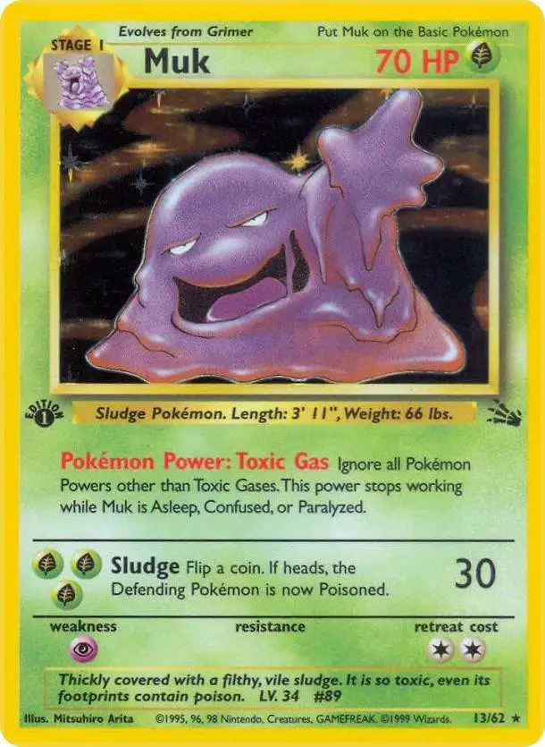 Pokemon Fossil Holo Rare Muk #13 [1st Edition] [Lightly Played]