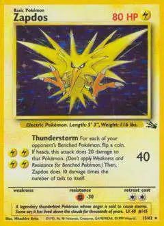 Pokemon Fossil Holo Rare Zapdos #15 [Lightly Played]