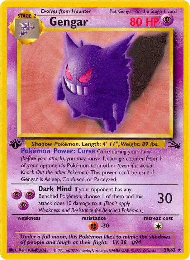 Pokemon Fossil Rare Gengar #20 [1st Edition, Lightly Played] [Lightly Played]