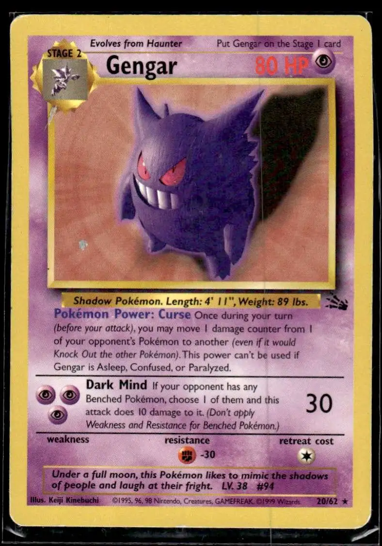 Pokemon Fossil Rare Gengar #20 [Moderately Played]