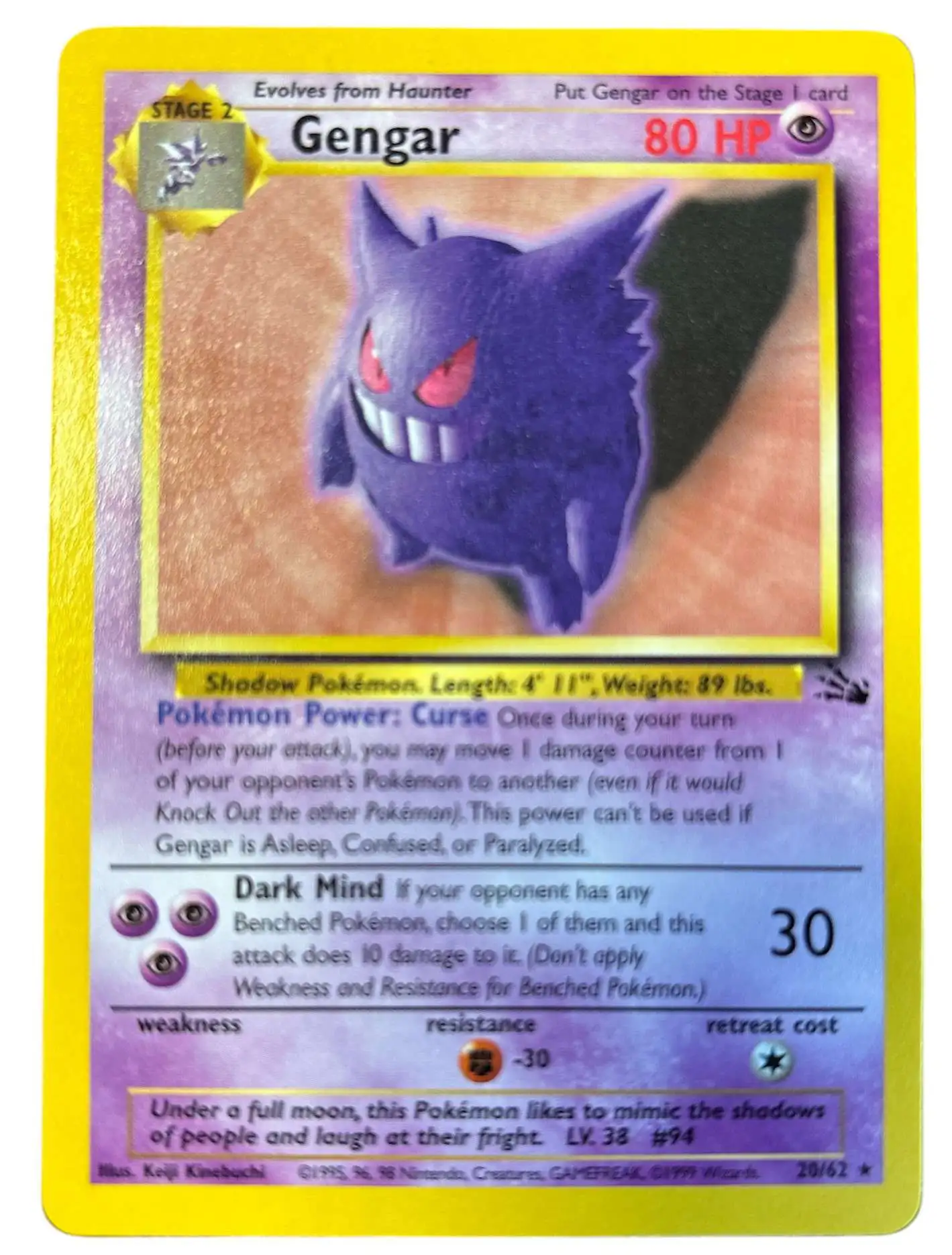 Pokemon Fossil Rare Gengar #20 [Lightly Played]