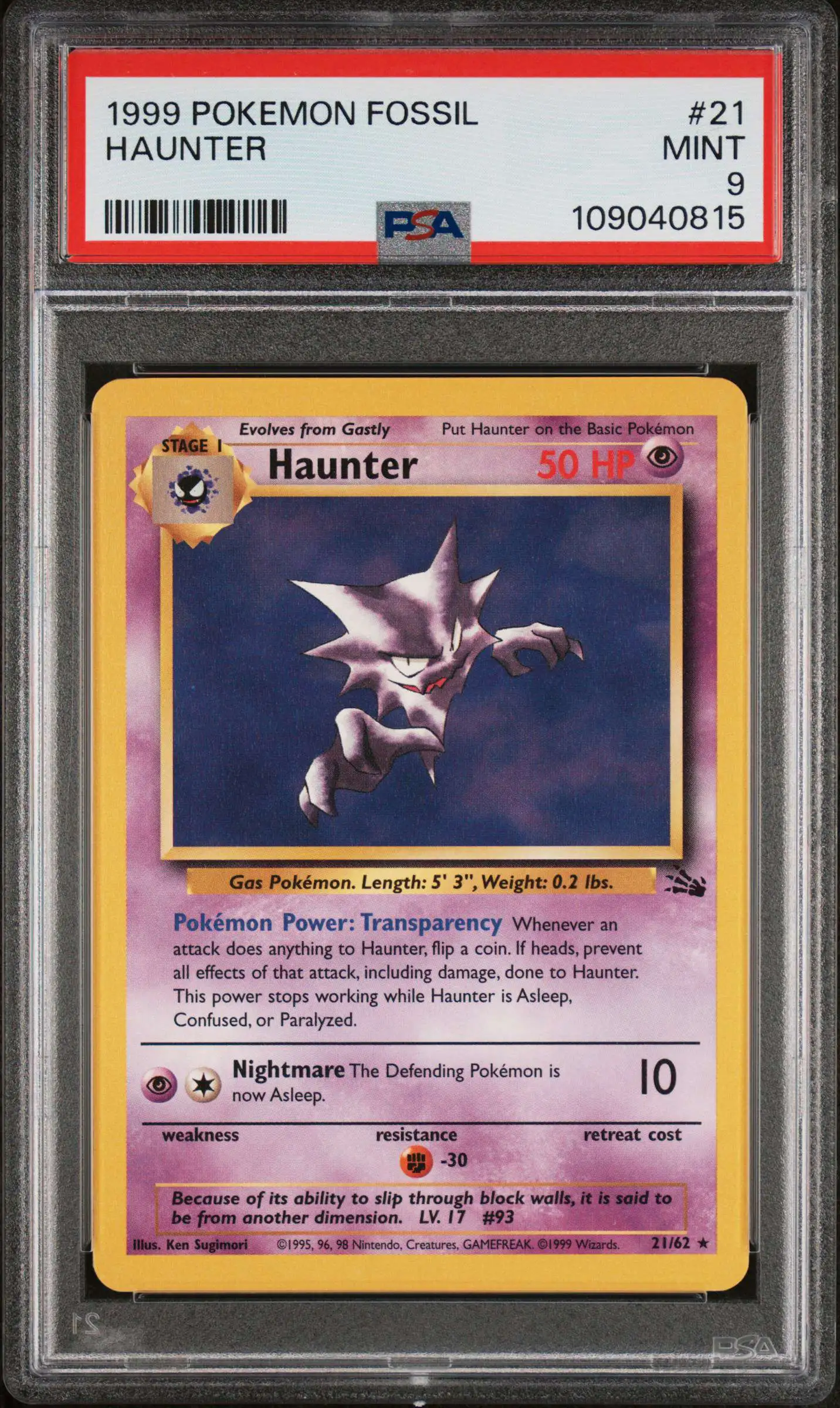 Pokemon Fossil Rare Haunter #21 [PSA 9]