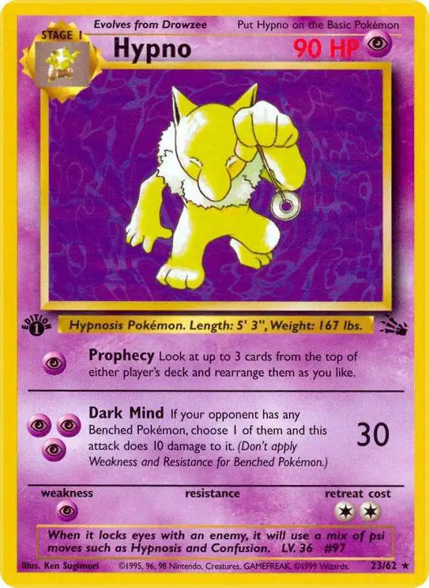 Pokemon Fossil Rare Hypno #23 [1st Edition]