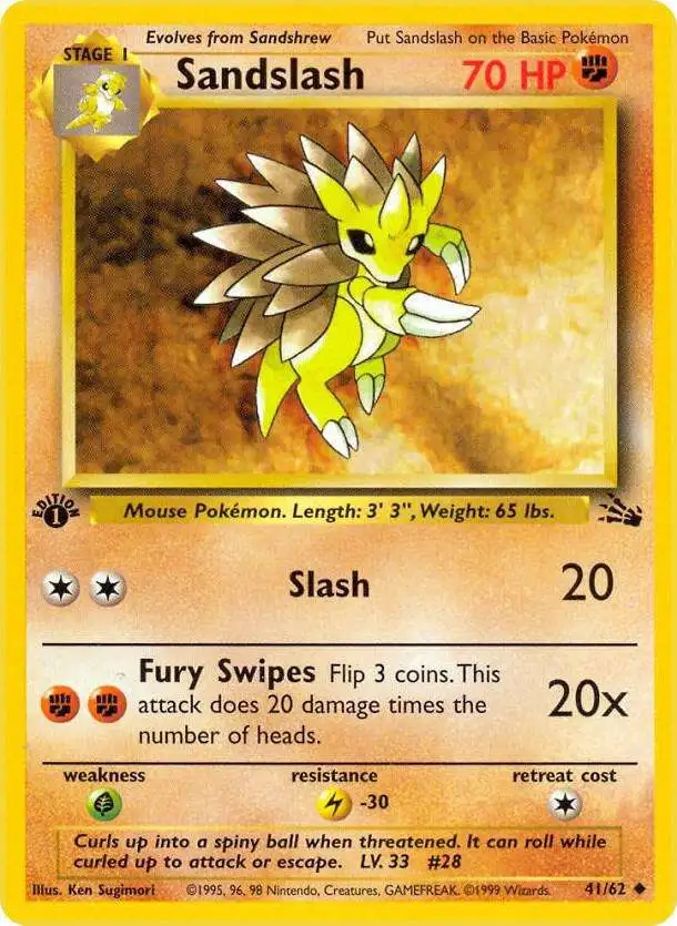 Pokemon Fossil Uncommon Sandslash #41 [1st Edition] [Lightly Played]