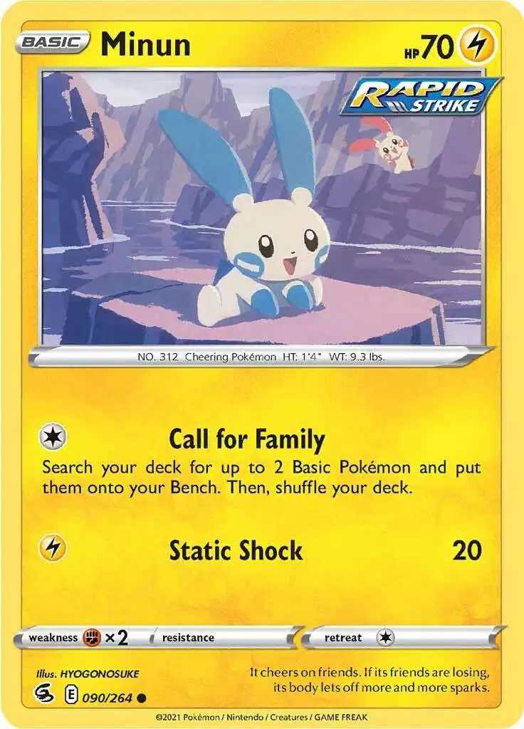 Pokemon Trading Card Game Sword & Shield Fusion Strike Common Minun #90