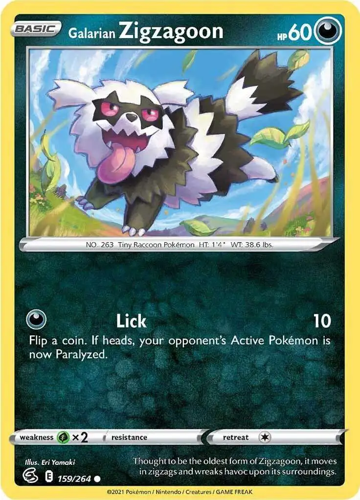 Pokemon Trading Card Game Sword & Shield Fusion Strike Common Galarian Zigzagoon #159