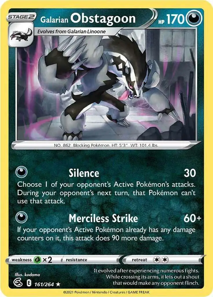Pokemon Trading Card Game Sword & Shield Fusion Strike Holo Rare Galarian Obstagoon #161