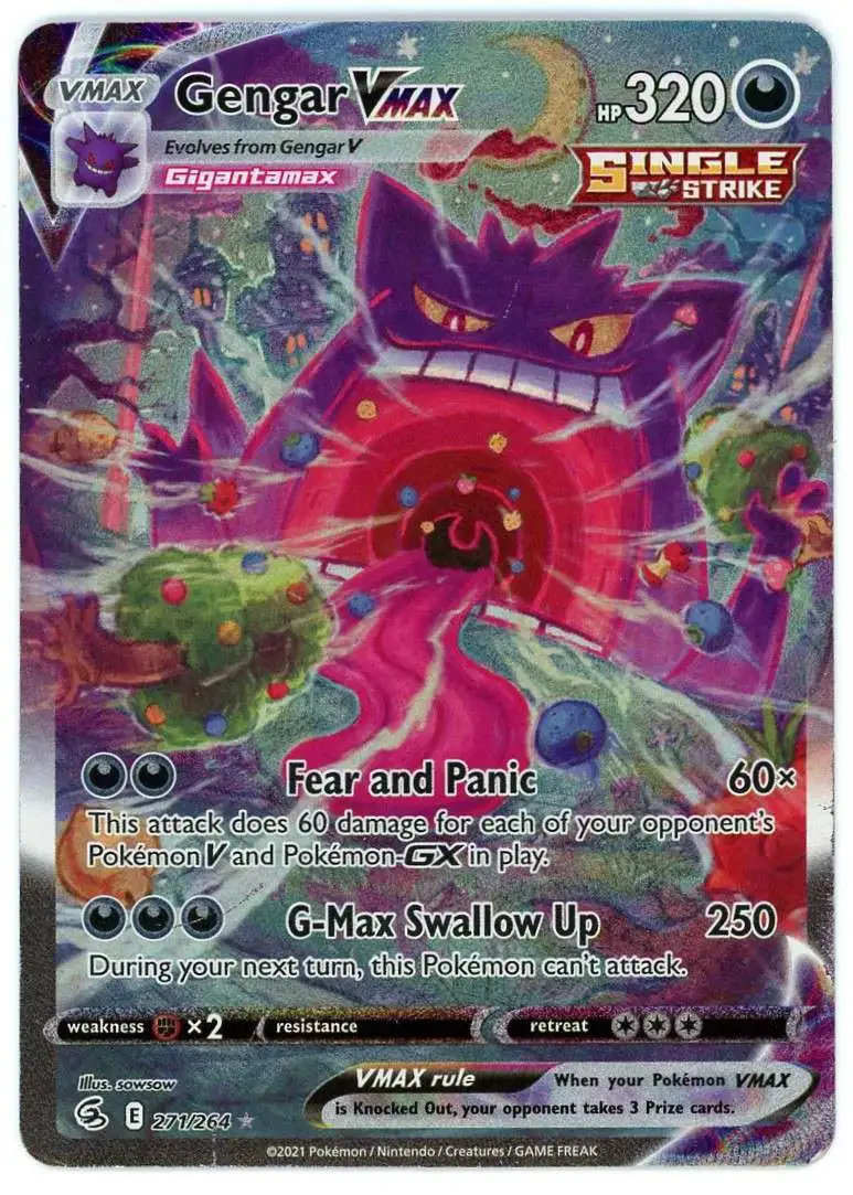 Pokemon Trading Card Game Sword & Shield Fusion Strike Secret Rare Gengar VMAX #271 [Alternate Art] [Damaged]