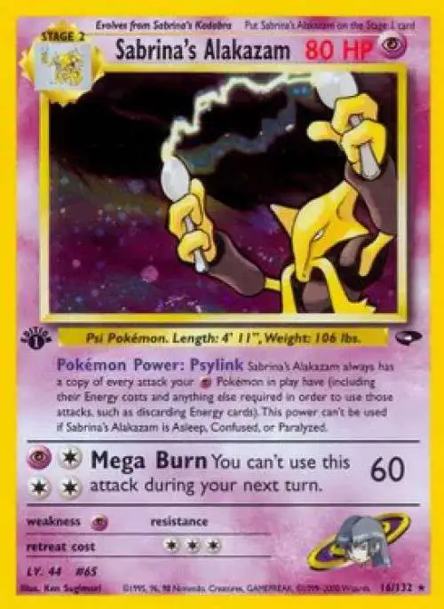 Pokemon Gym Challenge Rare Holo Sabrina's Alakazam #16 [1st Edition]