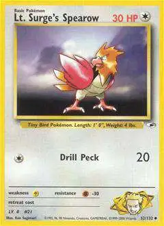 Pokemon Trading Card Game Gym Heroes Uncommon Lt. Surge's Spearow #52