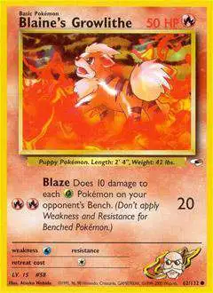 Pokemon Trading Card Game Gym Heroes Common Blaine's Growlithe #62