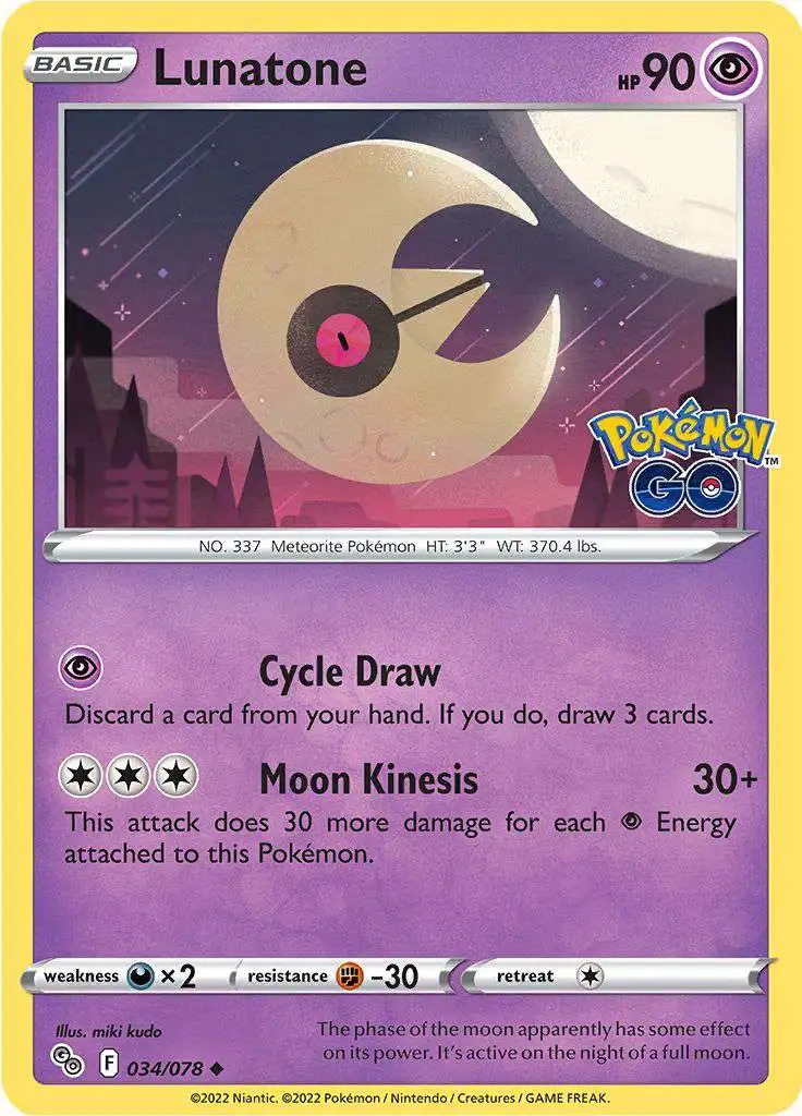 Trading Card Game Pokemon GO Uncommon Lunatone #34