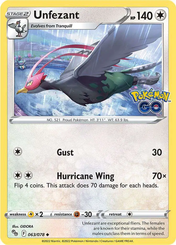 Trading Card Game Pokemon GO Uncommon Unfezant #63