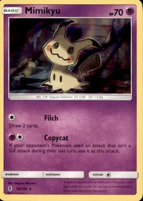 Pokemon Trading Card Game Sun & Moon Guardians Rising Rare Holo Mimikyu #58