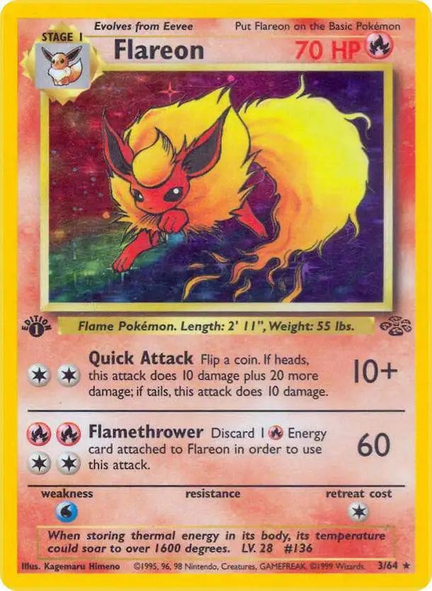 Pokemon Jungle Holo Rare Flareon #3 [1st Edition] [HP/Heavily Played]