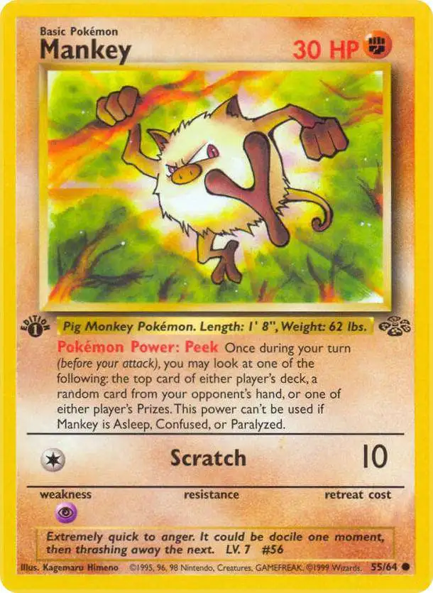 Pokemon Jungle Common Mankey #55 [1st Edition] [Lightly Played]