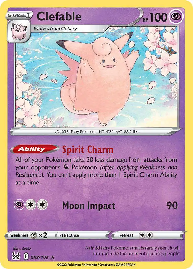 Pokemon Trading Card Game Lost Origin Rare Clefable #63