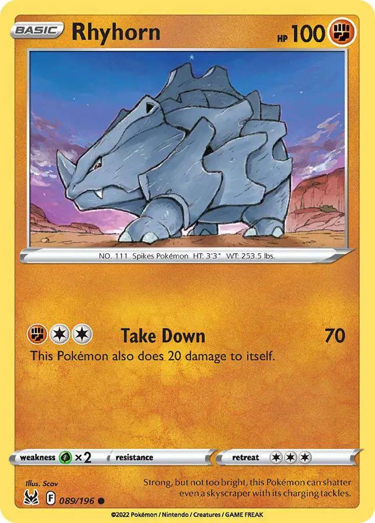 Pokemon Trading Card Game Lost Origin Common Rhyhorn #89
