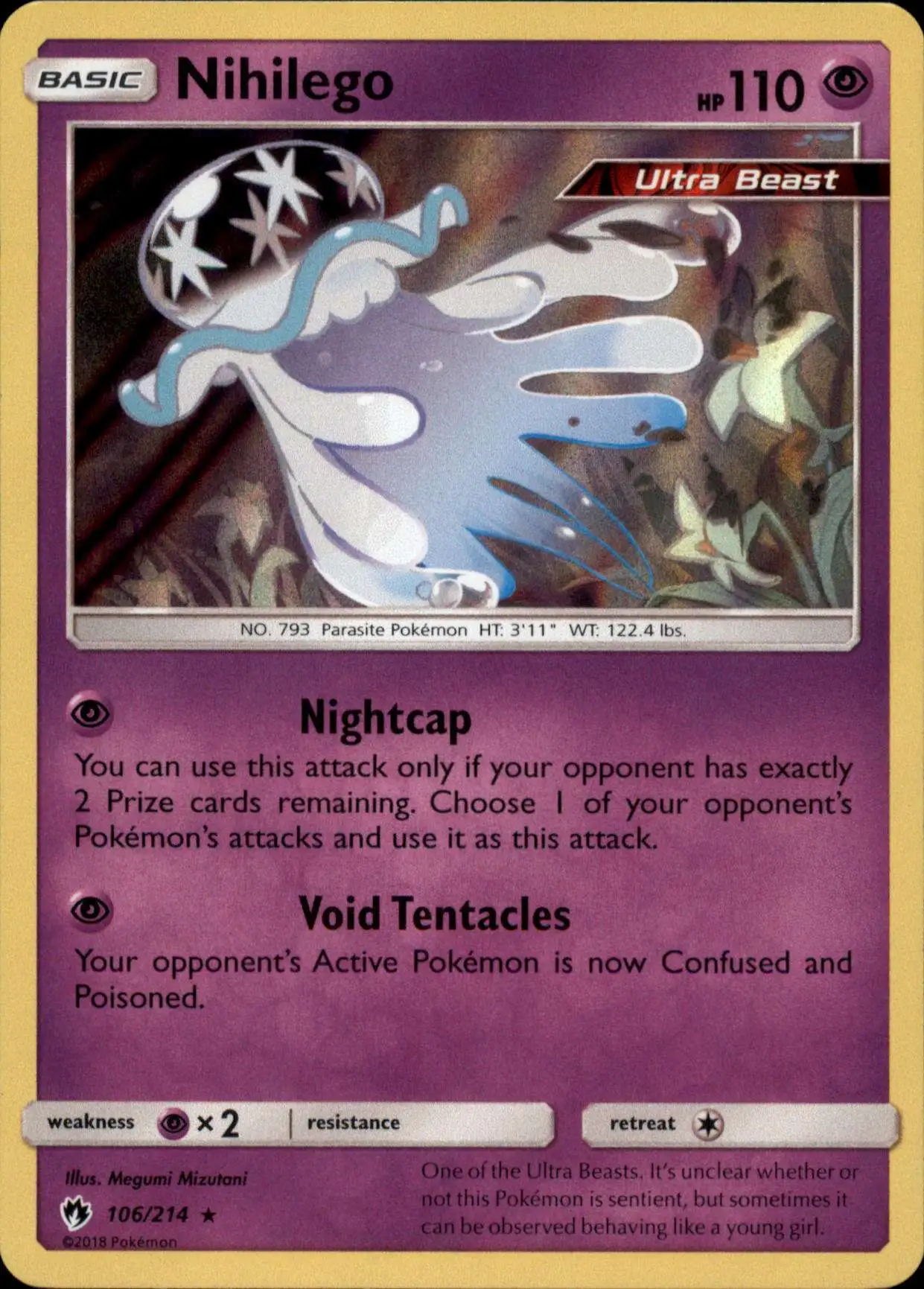 Pokemon Trading Card Game Sun & Moon Lost Thunder Rare Holo Nihilego #106