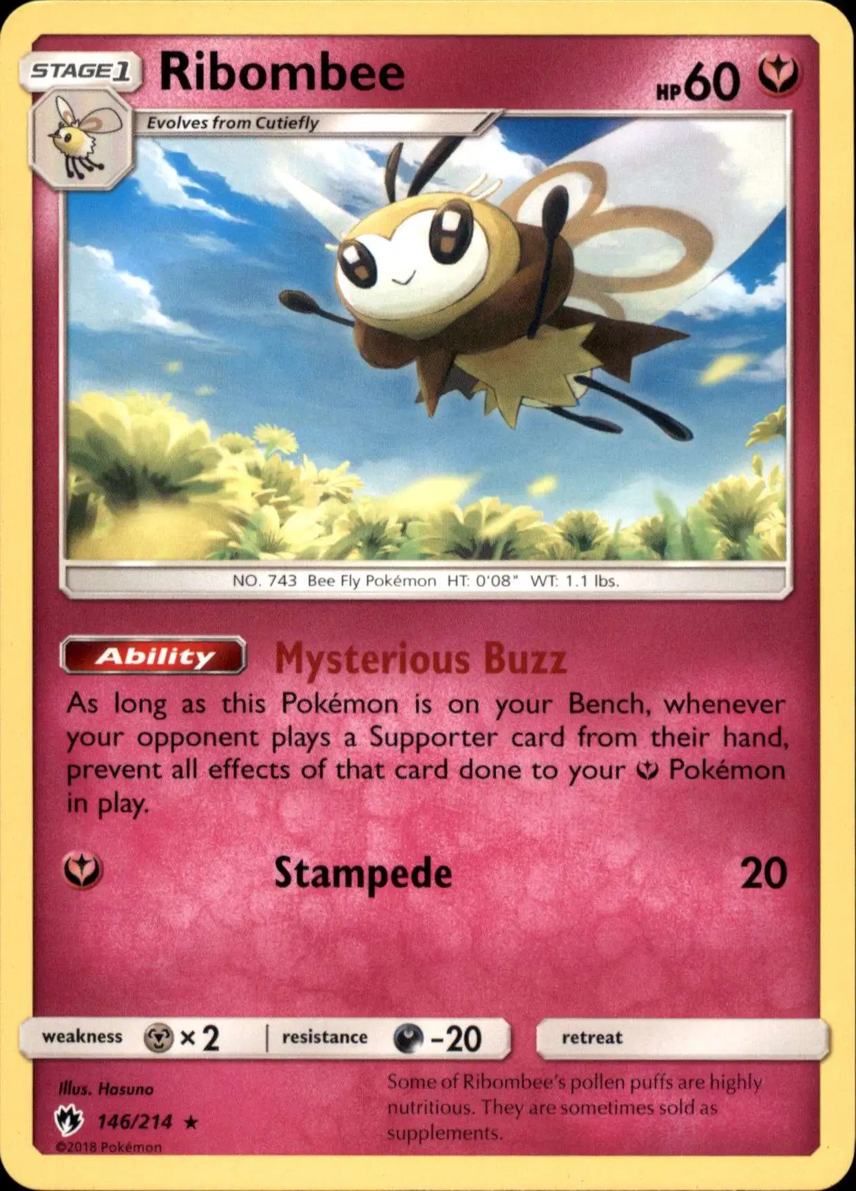 Pokemon Trading Card Game Sun & Moon Lost Thunder Rare Ribombee #146