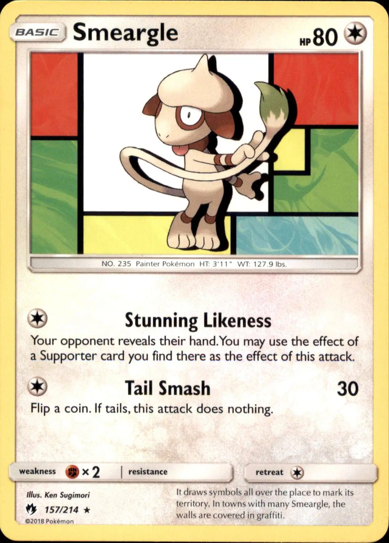 Pokemon Trading Card Game Sun & Moon Lost Thunder Rare Smeargle #157