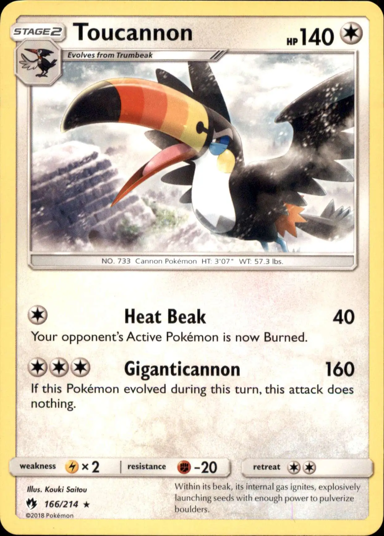 Pokemon Trading Card Game Sun & Moon Lost Thunder Rare Toucannon #166