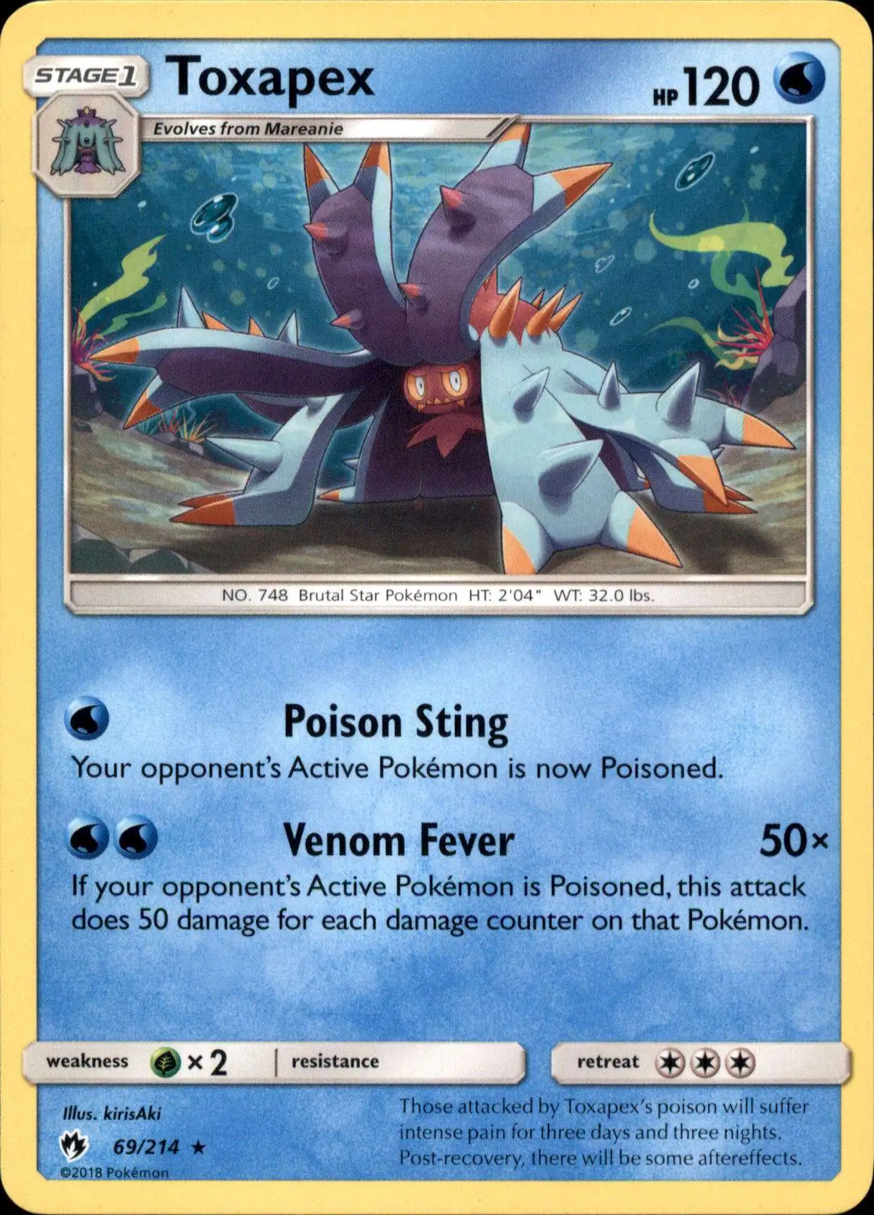 Pokemon Trading Card Game Sun & Moon Lost Thunder Rare Toxapex #69
