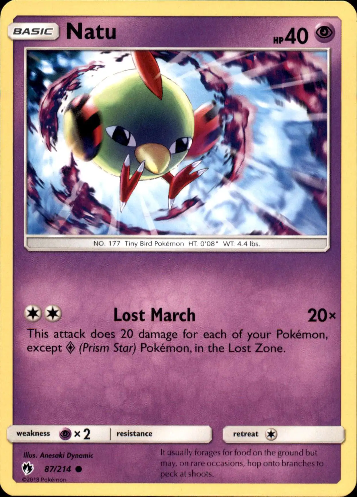 Pokemon Trading Card Game Sun & Moon Lost Thunder Common Natu #87