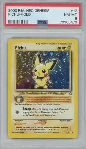 Pokemon Neo Genesis Pichu Holo Rare Graded Card #12 [PSA 8]