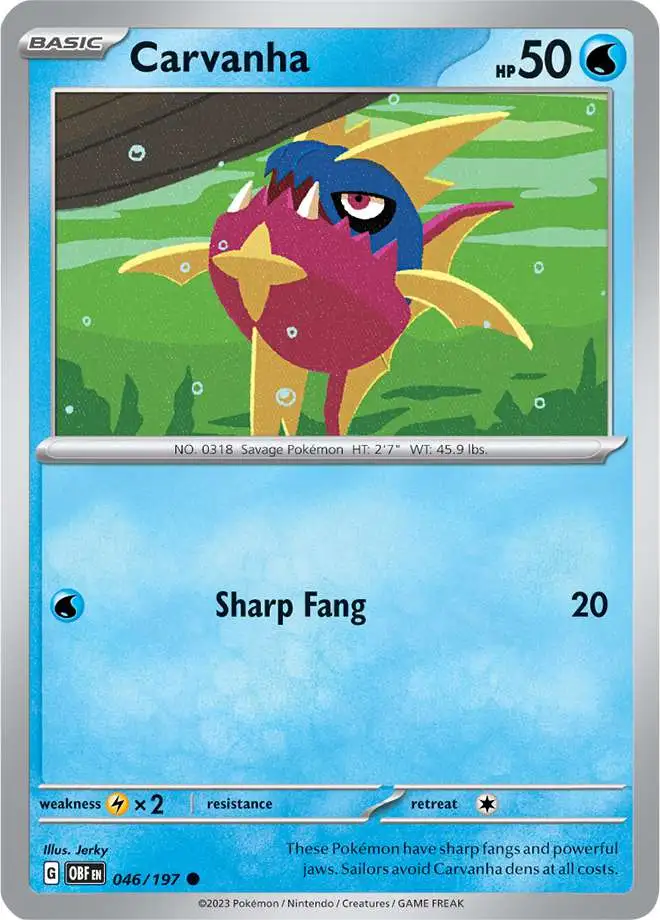 Pokemon Trading Card Game Obsidian Flames Common Carvanha #46