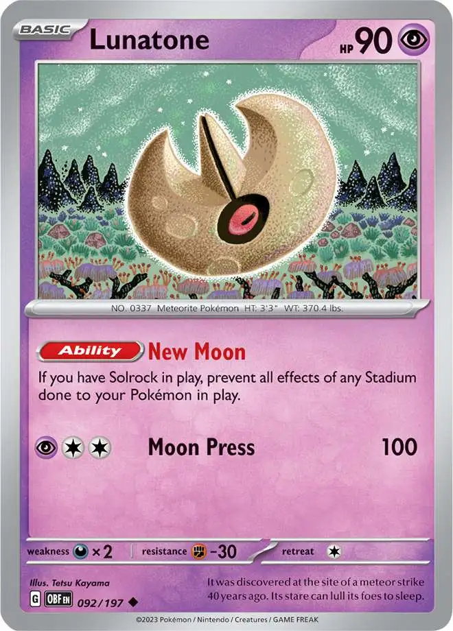 Pokemon Trading Card Game Obsidian Flames Uncommon Lunatone #92