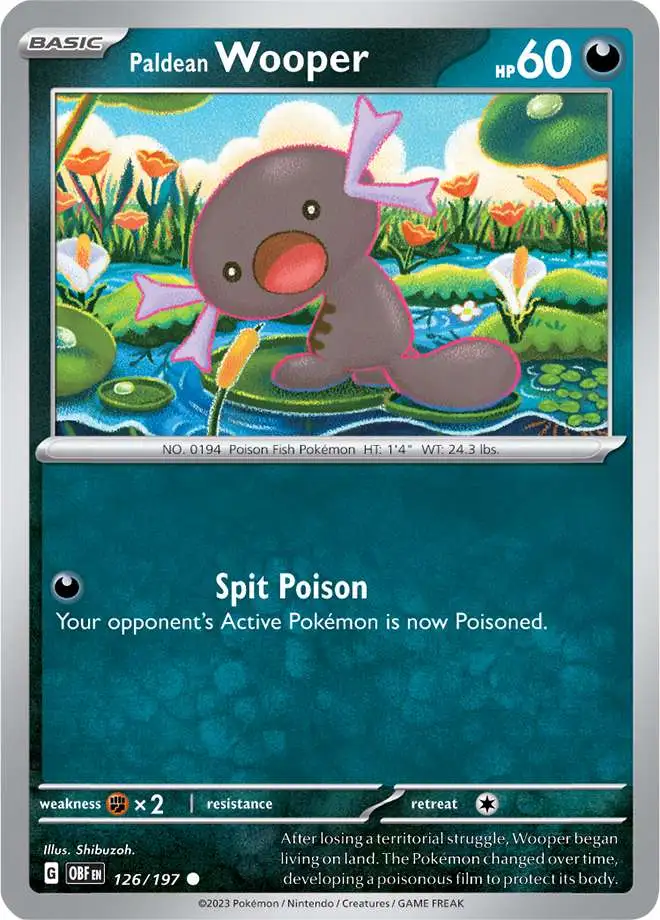 Pokemon Trading Card Game Obsidian Flames Common Paldean Wooper #126