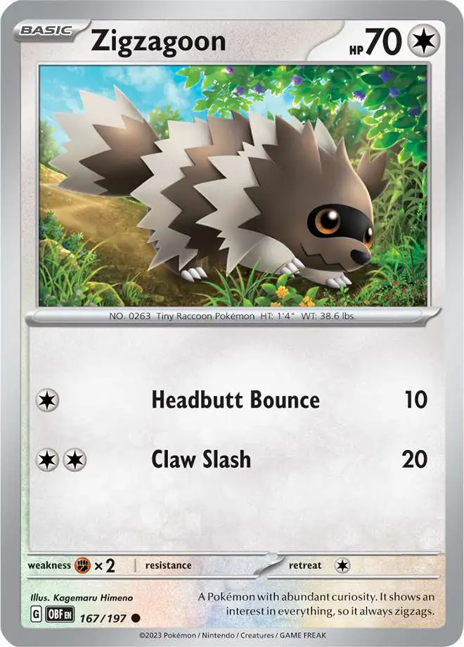 Pokemon Trading Card Game Obsidian Flames Single Card Common Zigzagoon 167  - ToyWiz
