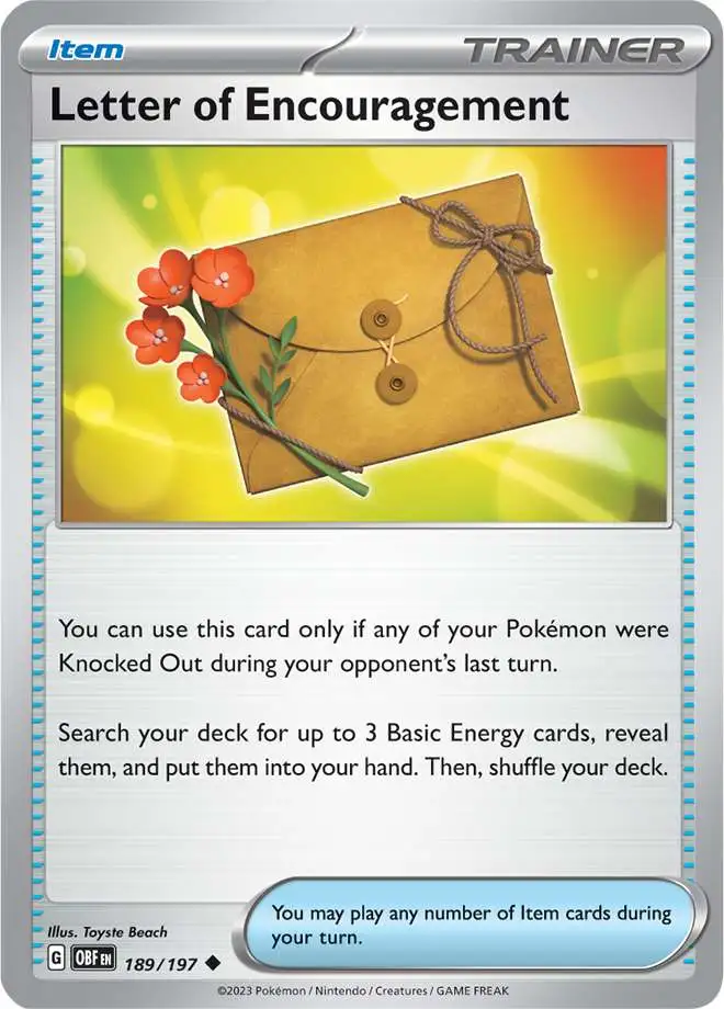 Pokemon Trading Card Game Obsidian Flames Single Card Uncommon Letter of  Encouragement 189 - ToyWiz