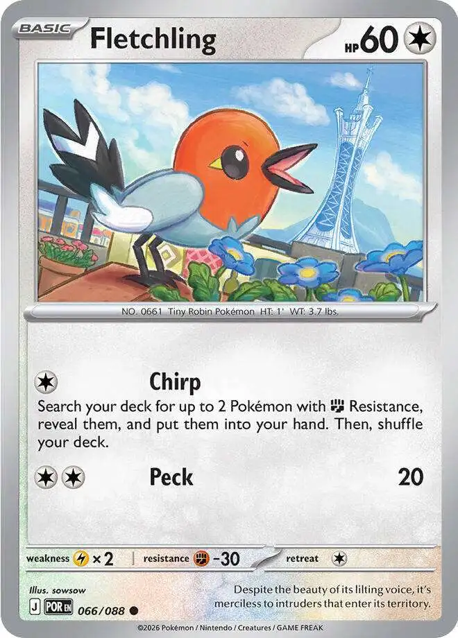 Pokemon Trading Card Game ME03 Perfect Order Single Card Common Fletchling  66 Reverse Holofoil - ToyWiz