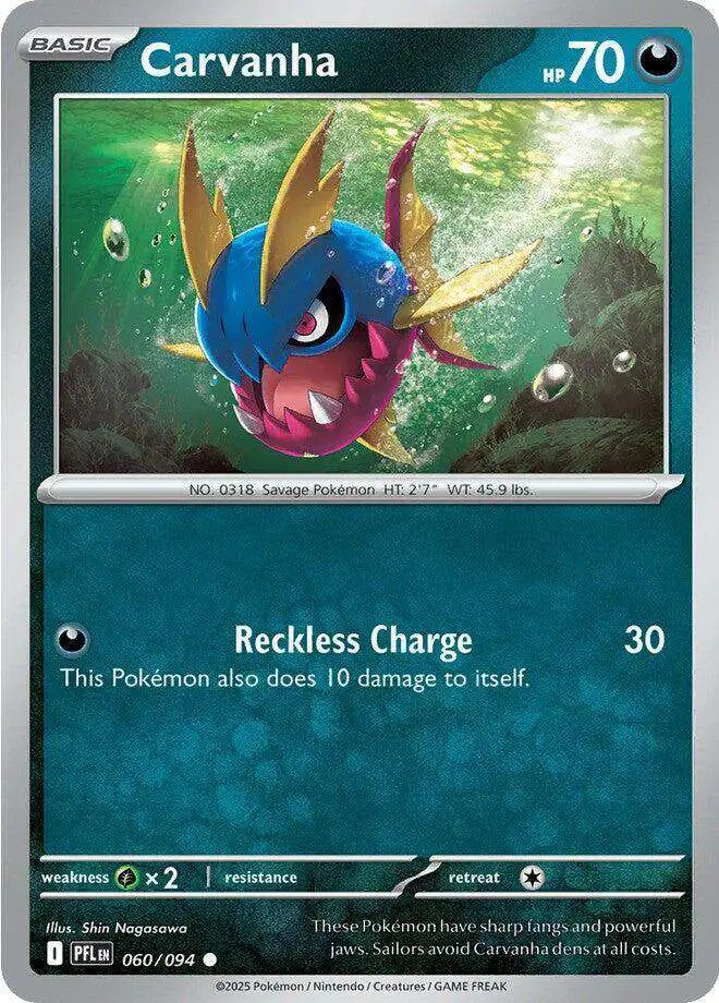 Pokemon Trading Card Game Phantasmal Flames Common Carvanha #60