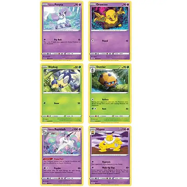 Pokemon Galarian Ponyta, Drowzee, Blipburg, Dottler, Galarian Rapidash Hypno Set of 6 Promo Single Cards - ToyWiz Pokemon Galarian Ponyta, Drowzee, Blipburg, Dottler, Galarian Rapidash Hypno Set of 6 Promo Single Cards - ToyWiz