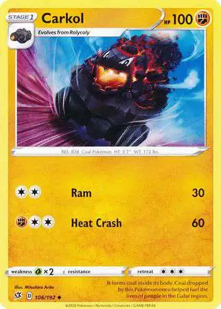 Pokemon Trading Card Game Sword & Shield Rebel Clash Uncommon Carkoal #106