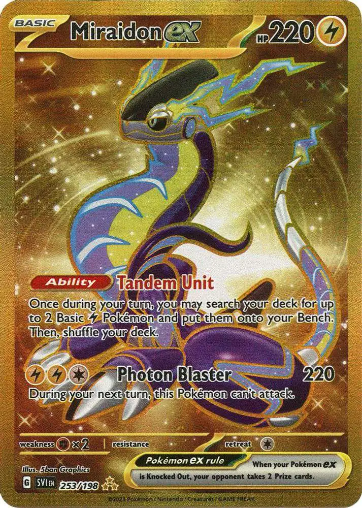 Pokemon MIRAIDON EX 253/198 Gold Secret Rare (Scarlett Violet Base