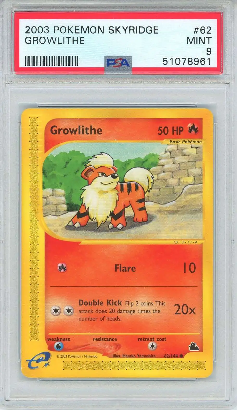 Pokemon Skyridge Common Growlithe #62 [PSA 9]