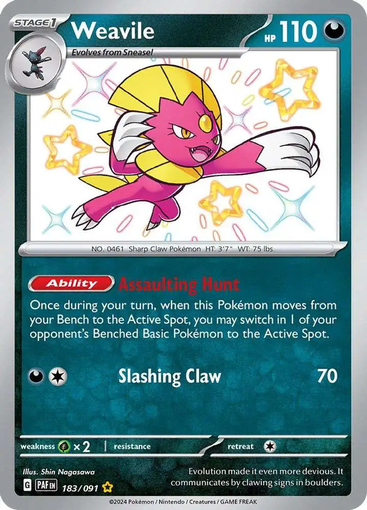 Pokemon Trading Card Game Paldean Fates Shiny Rare Weavile #183 [Shiny Rare]