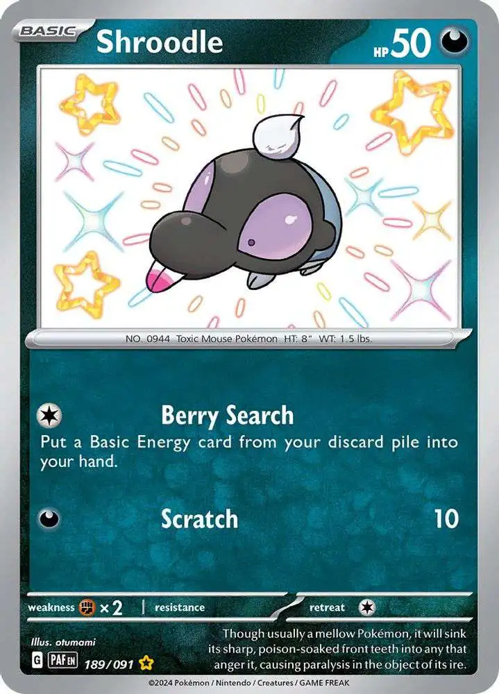 what pokemon set has 189 cards Pokemon Trading Card Game Paldean Fates Single Card Shiny Rare Shroodle 189  Shiny Rare