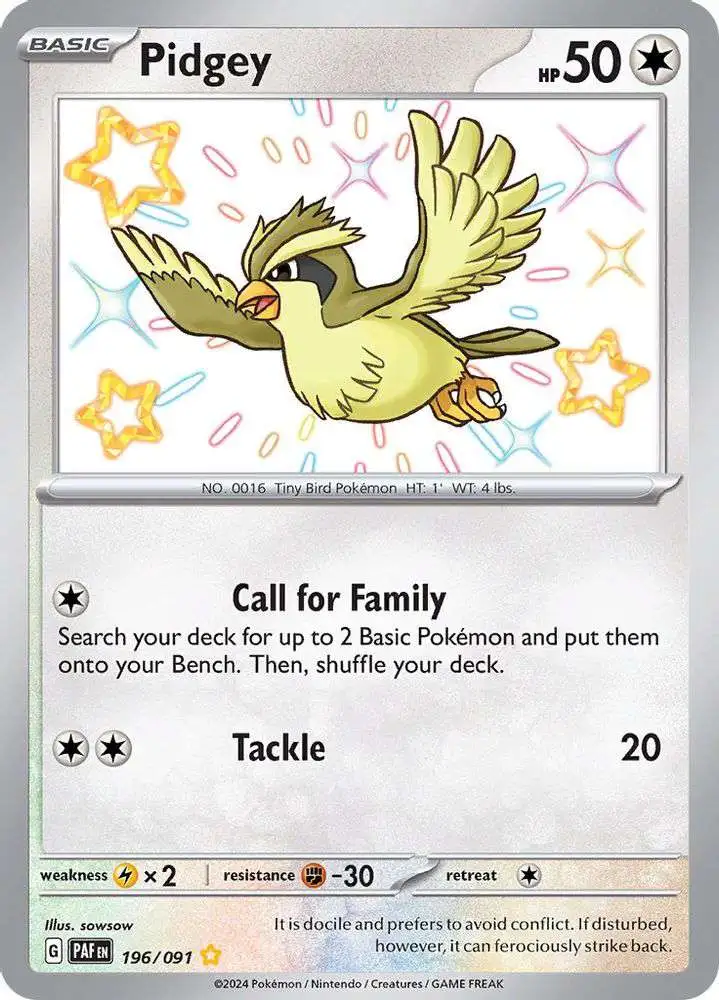 Pokemon Trading Card Game Paldean Fates Shiny Rare Pidgey #196 [Shiny Rare]