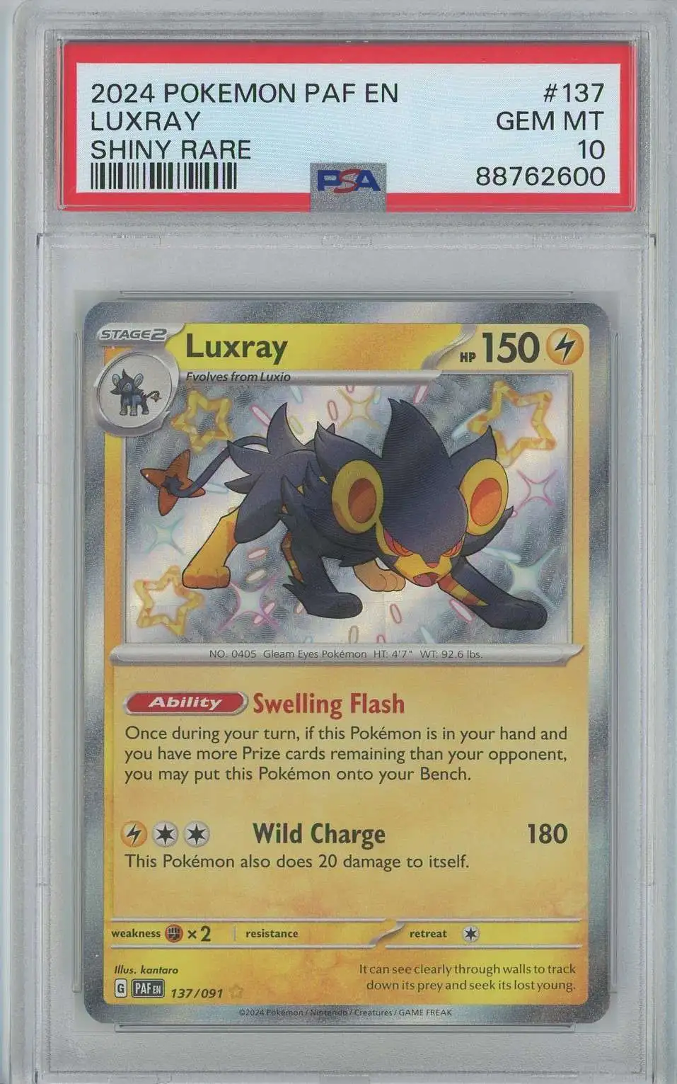 Pokemon Trading Card Game Paldean Fates Baby Shiny Luxray #137 [PSA Gem Mint 10]